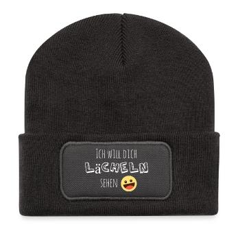 Je veux te voir sourire - Beanie recyclé à patch - charbon - Devant