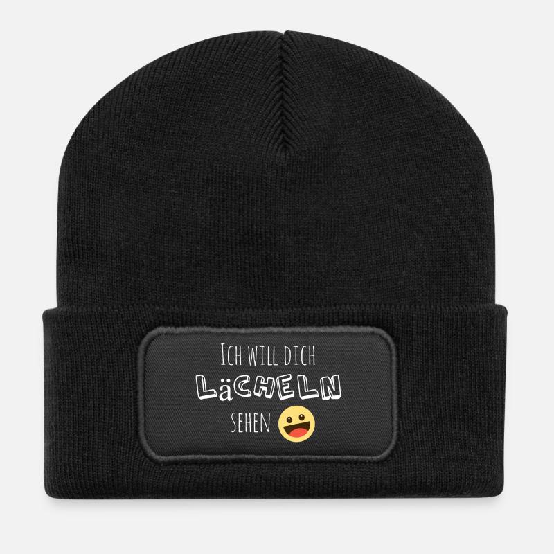 Ich will dich lächeln sehen - Recycelte Patch Beanie - Schwarz