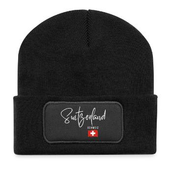 Schweizer Wurzeln, ich liebe die Schweiz - Recycelte Patch Beanie - Schwarz - Vorne