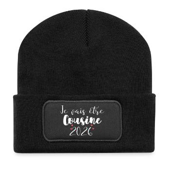 Je Vais Être Cousine 2026 Cœur Bébé Famille - Beanie recyclé à patch - noir - Devant