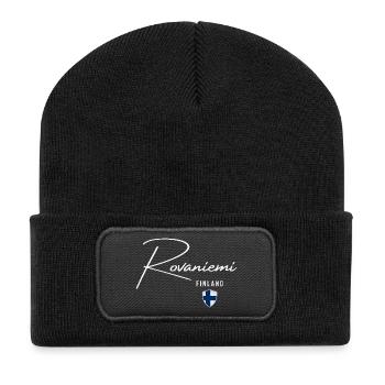 Rovaniemi Finnland, elegantes Design Rovaniemi - Recycelte Patch Beanie - Schwarz - Vorne