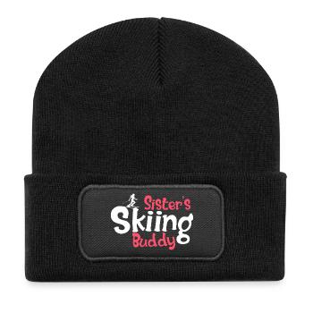 Graphique amusant pour les amateurs de ski pour les sœurs - Beanie recyclé à patch - noir - Devant