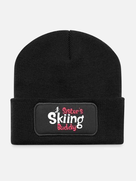 Funny Ski Lovers Graphic for Sisters - Recycled Patch Beanie - black