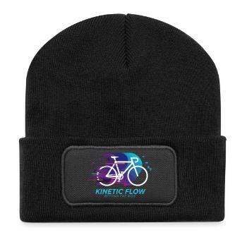Kinetic Flow Fahrrad Burst - Recycelte Patch Beanie - Schwarz - Vorne