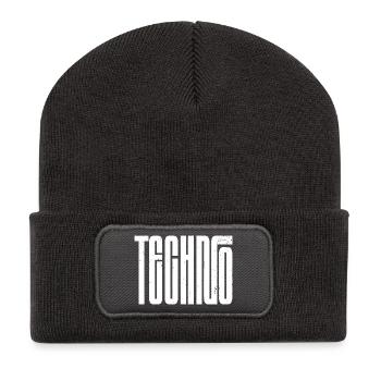 Techno Bold Retro Typografie - Recycelte Patch Beanie - Dunkelgrau - Vorne