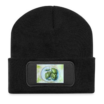 Vibrant Green Dumplings: Watercolor Food Art - Recycled Patch Beanie - black - Front