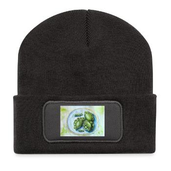Vibrant Green Dumplings: Watercolor Food Art - Recycled Patch Beanie - dark grey - Front