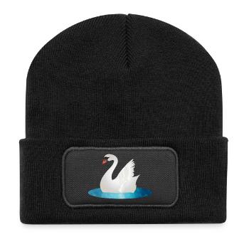 Cygne scintillant aux ailes levées - Beanie recyclé à patch - noir - Devant