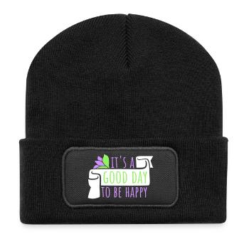 Good Day Be Happy Positiv Motivation Glück Spruch - Recycelte Patch Beanie - Schwarz - Vorne