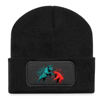 Bullen gegen Bären Börsenkampf Aktien Geschenk - Recycelte Patch Beanie - Schwarz - Vorne