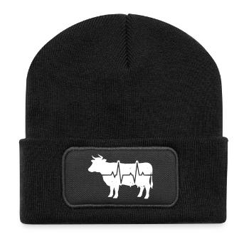 Kuh Herzschlag EKG Landwirt Grunge Vektor - Recycelte Patch Beanie - Schwarz - Vorne