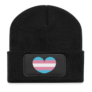 Trans-Herz-Flagge - Recycelte Patch Beanie - Schwarz - Vorne