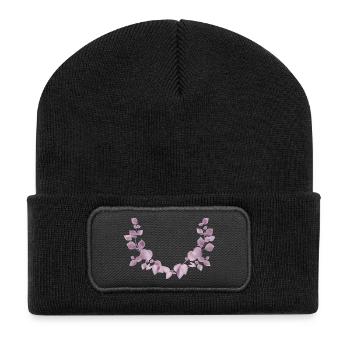 Delicate eucalyptus branches in dusky pink illustration - Recycled Patch Beanie - black - Front