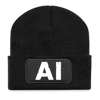 AI Artificial Intelligence Text Grunge Vektor - Recycelte Patch Beanie - Schwarz - Vorne