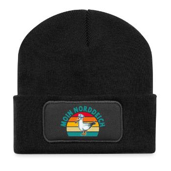 Nordsee Urlaub MOIN NORDDEICH Lustiges - Recycelte Patch Beanie - Schwarz - Vorne