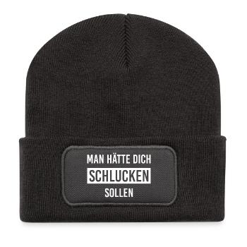man hätte dich schlucken sollen - Recycelte Patch Beanie - Dunkelgrau - Vorne