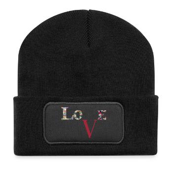 J’adore la typographie patchwork - Beanie recyclé à patch - noir - Devant