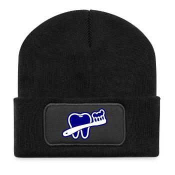 Zahn mit Zahnbürste Symbol Blau - Recycelte Patch Beanie - Schwarz - Vorne