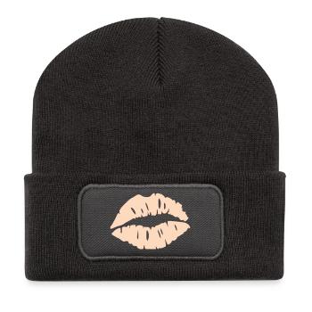 Silhouette des lèvres - Beanie recyclé à patch - charbon - Devant