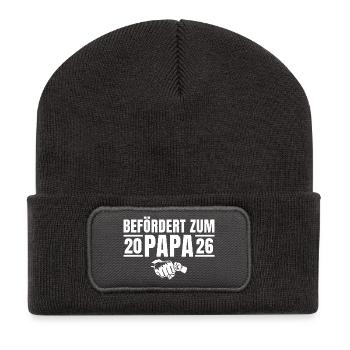 Vaterschaft Befördert zum Papa 2026 - Recycelte Patch Beanie - Dunkelgrau - Vorne