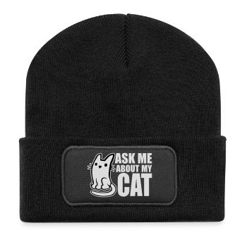 Ask Me About My Cat Cat Pet Love Animal Love - Recycled Patch Beanie - black - Front