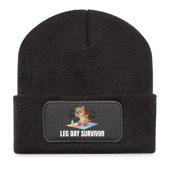 Leg Day Survivor Quokka Workout - Recycled Patch Beanie - dark grey - Front