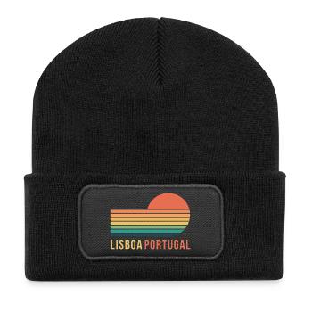 Lissabon, Portugal - Recycelte Patch Beanie - Schwarz - Vorne