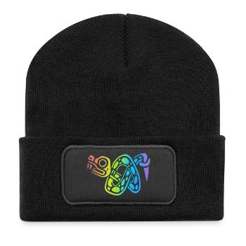 Mehrfarbiger Schlangenknoten - Recycelte Patch Beanie - Schwarz - Vorne