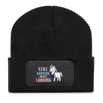 Ich arbeite immer noch an meiner Landungsarm-Erholung - Recycelte Patch Beanie - Schwarz - Vorne