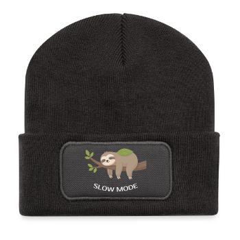Paresseux en mode lent sur la branche - Beanie recyclé à patch - charbon - Devant
