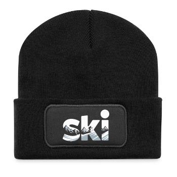 Ski Bergpanorama Typo Design - Recycelte Patch Beanie - Schwarz - Vorne