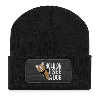 Hold On I See A Dog Dog Funny Distracted Saying - Recycled Patch Beanie - black - Front