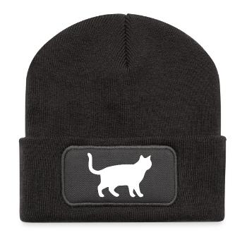 Weiße Katze Katzen Silhouetten Geschenk - Recycelte Patch Beanie - Dunkelgrau - Vorne