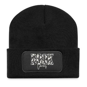 Flower Typography BOOK Lover - Recycled Patch Beanie - black - Front