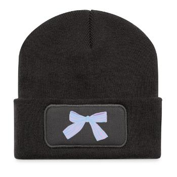 Nœud pastel Bleu-Violet - Beanie recyclé à patch - charbon - Devant