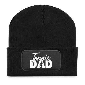 Tennis-Vater-Silhouette Sporttypografie-Design - Recycelte Patch Beanie - Schwarz - Vorne