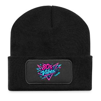 80s Vibes Neon Retro - Recycelte Patch Beanie - Schwarz - Vorne