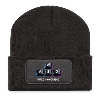 Lustiges Gaming Keyboard WASD mein Cardio Gamer - Recycelte Patch Beanie - Dunkelgrau - Vorne