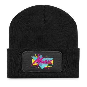 Neon Musik Retro Vibe - Recycelte Patch Beanie - Schwarz - Vorne