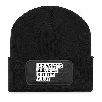 Idk What's Going On But It's A Lot Überfordert - Recycelte Patch Beanie - Schwarz - Vorne