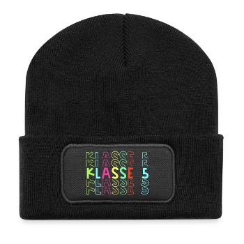 Klasse 5 neon - Recycelte Patch Beanie - Schwarz - Vorne
