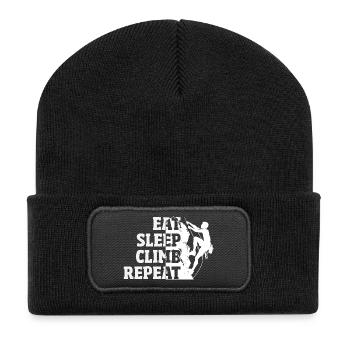 Mange, dors, grimpe, répète, grimpe, dit - Beanie recyclé à patch - noir - Devant