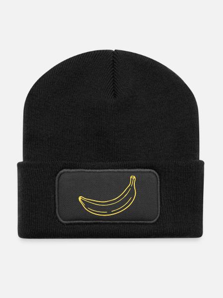 gelbe Banane minimal Geschenk minimalistisch - Recycelte Patch Beanie - Schwarz