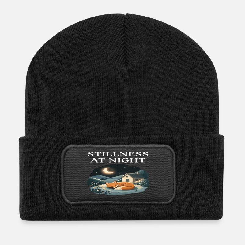 Stille bei Nacht Fuchs-Tier-Cottagecore-Farm - Recycelte Patch Beanie - Schwarz