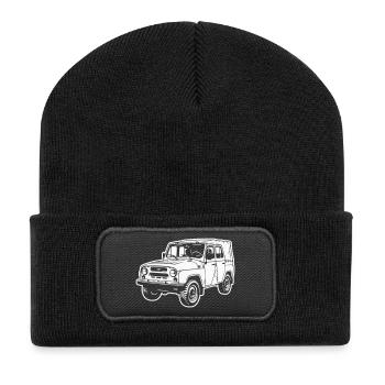 UAZ off-road vehicle (difference image) - Recycled Patch Beanie - black - Front