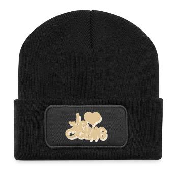 I_love_Cycling_beige - Recycelte Patch Beanie - Schwarz - Vorne
