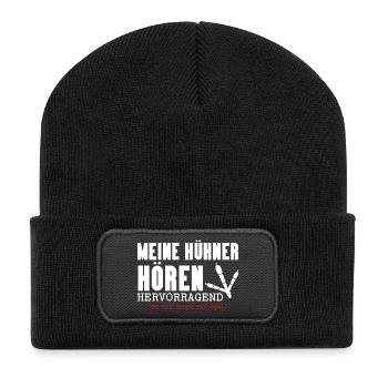 Hühnerflüsterer Huhn Hühnerhalter Hühner - Recycelte Patch Beanie - Schwarz - Vorne