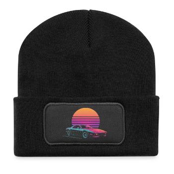 Vaporwave Auto Outrun Sunset 80s Synth - Recycled Patch Beanie - black - Front