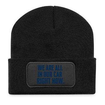 Alle zusammen in unserem Auto - Recycelte Patch Beanie - Schwarz - Vorne