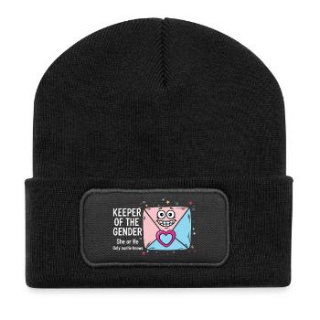 Gender Reveal Baby Shower Keeper Of The Gender - Recycled Patch Beanie - black - Front